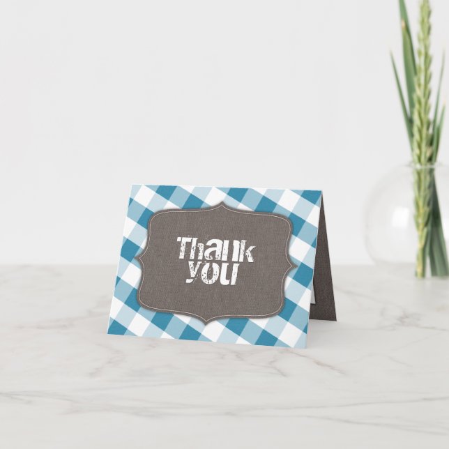 Cartão De Agradecimento Blue & White Gingham Canvas Thank You Cards (Frente)