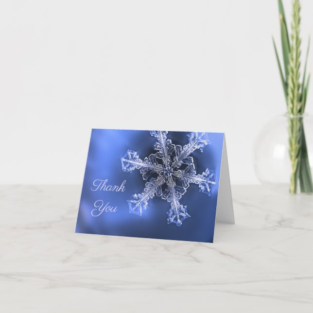 Cartão De Agradecimento Blue & White Real Snowflake Folded Thank You Card (Frente)