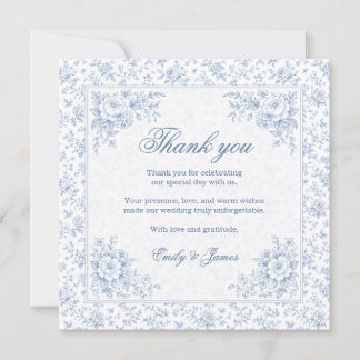 Cartão De Agradecimento Blue & White Vintage Floral Wedding Thank you card