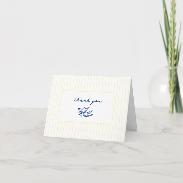 Cartão De Agradecimento Blue & Yellow Doodle Lemons Bridal Shower (Frente)