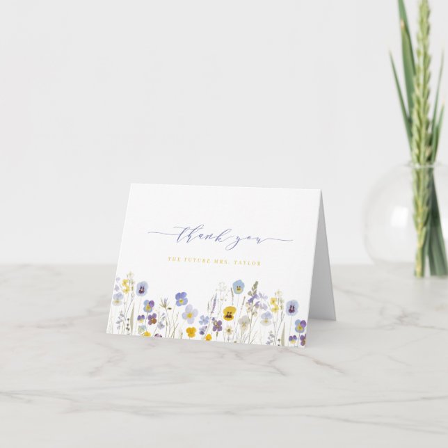 Cartão De Agradecimento Blue & Yellow Floral Future Mrs Bridal Shower (Frente)
