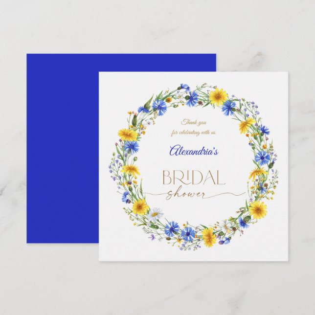 Cartão De Agradecimento Blue Yellow Lavender Wildflower Wreath (Frente/Verso)