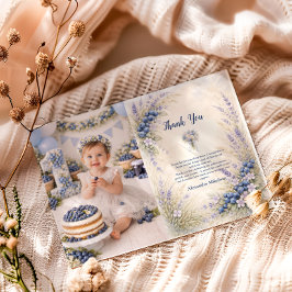 Cartão De Agradecimento Blueberry Botanical Berry Theme 1st Birthday