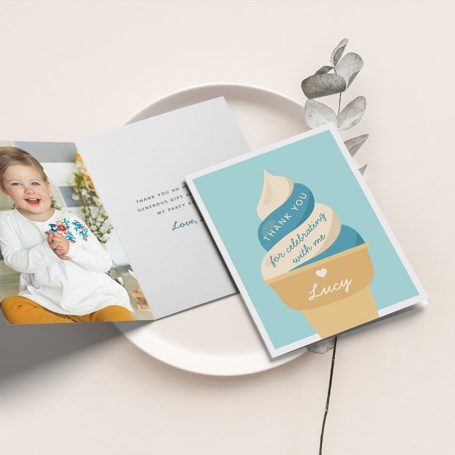 Cartão De Agradecimento Blueberry Ice Cream Swirl Kids Birthday (Criador carregado)