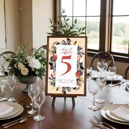 Cartão De Agradecimento Blush Black Floral Botanical Wedding Table Number
