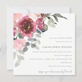 CARTÃO DE AGRADECIMENTO BLUSH BURGUNDY ROSA FLORAL CHÁ DE PANELA INVITE