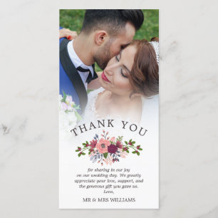 Cartão De Agradecimento Blush & Burgundy Weding Obrigado Foto