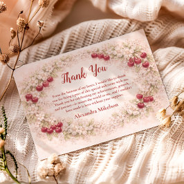 Cartão De Agradecimento Blush Cherry Botanical Party 1st Birthday