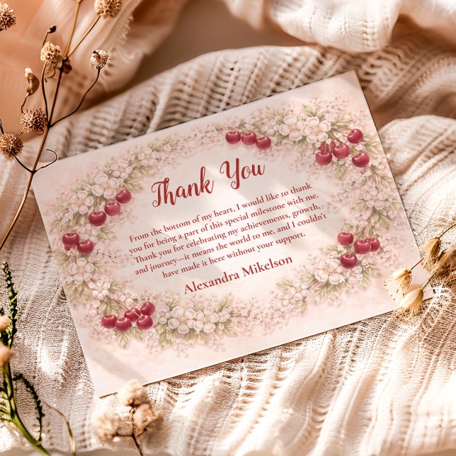 Cartão De Agradecimento Blush Cherry Botanical Party 1st Birthday (Criador carregado)