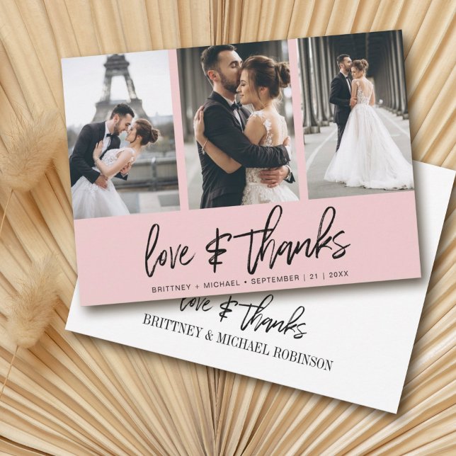 Cartão De Agradecimento Blush Elegante de Colagem de Fotos com Letra Moder (Show your appreciation to your loved ones with an awesome photo thank-you card!)
