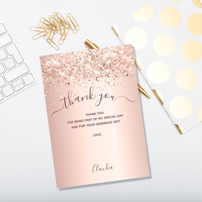 Cartão de agradecimento blush em ouro rosa (Criador carregado)