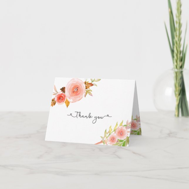 Cartão De Agradecimento Blush Floral Chá de panela Casamento Obrigado nota (Frente)