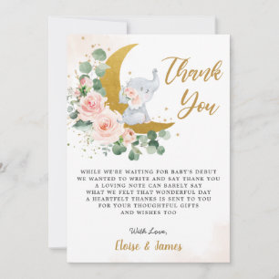 Cartão De Agradecimento Blush Floral Elephant sobre o Chá de fraldas da L