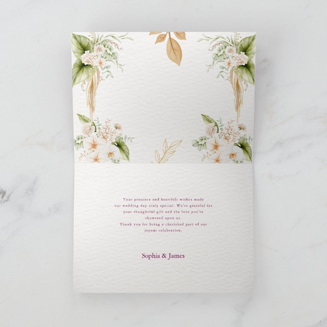 Cartão De Agradecimento Blush Floral Gold Geometric wedding (Interior)
