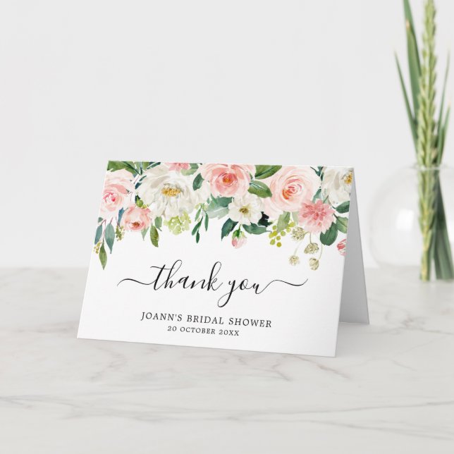 Cartão De Agradecimento Blush Florals Botanical Bridal Shower Thank you (Frente)