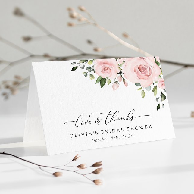 Cartão De Agradecimento Blush Flowers, Pink Flowers, Boho, Bridal Shower (Criador carregado)