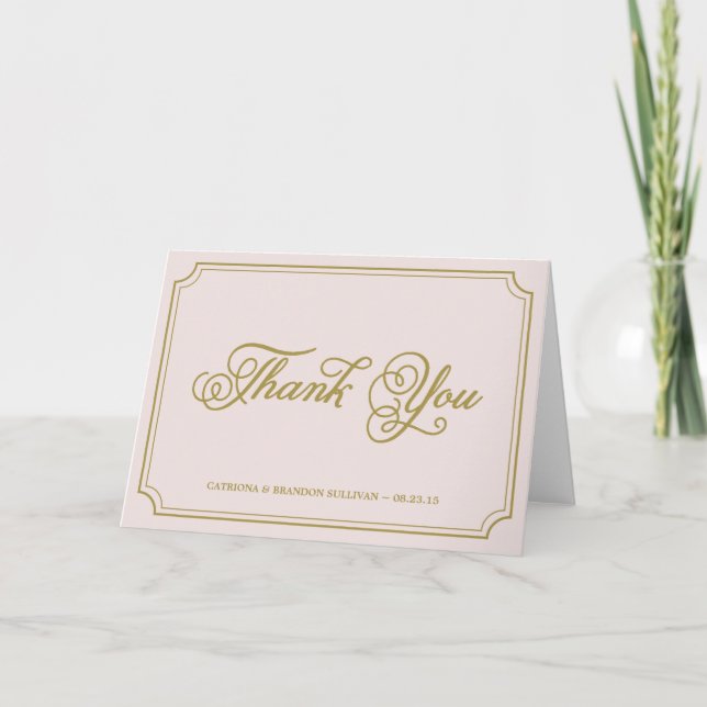 Cartão de Agradecimento Blush & Gold Roteiro Capri (Frente)