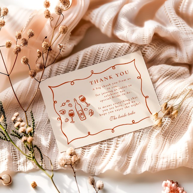 Cartão De Agradecimento Blush Italian Wine Bridal Shower (Criador carregado)