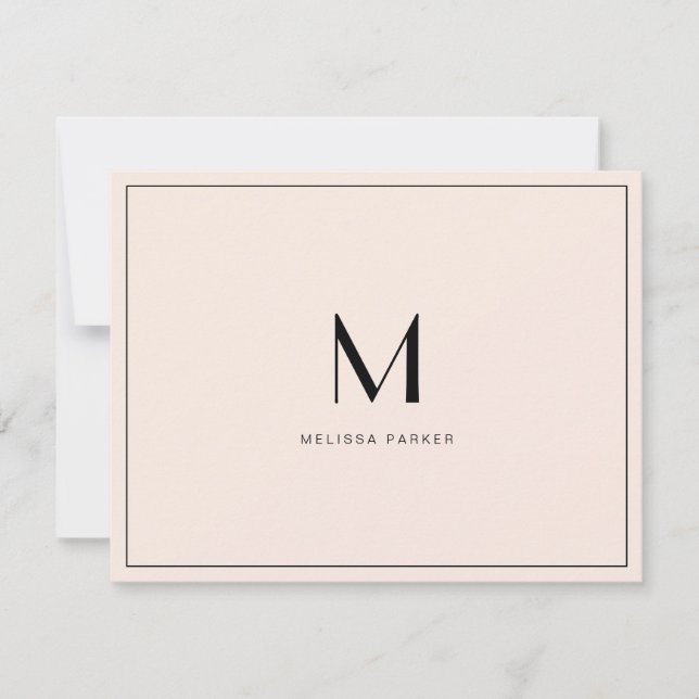 Cartão De Agradecimento Blush moderno monograma minimalista plano (Frente)