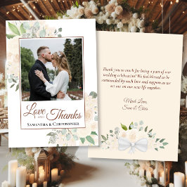 Cartão De Agradecimento Blush Peach Watercolor Foto Floral e Casamento de 