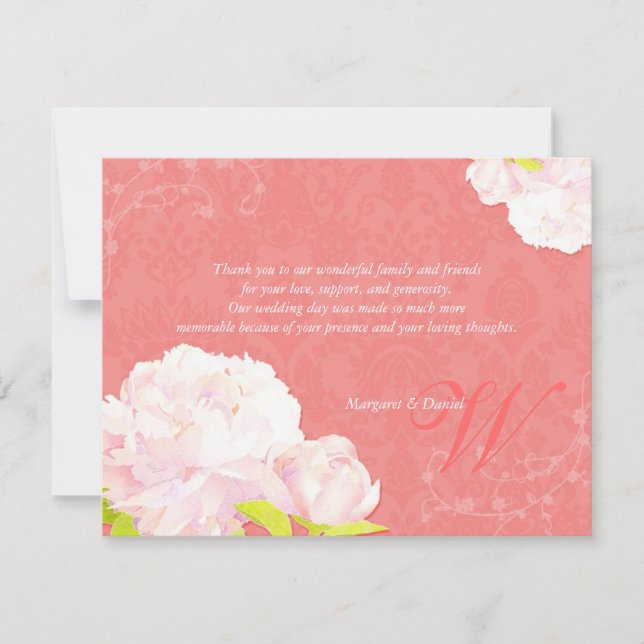 Cartão De Agradecimento Blush Peony Coral Weding Obrigado (Frente)