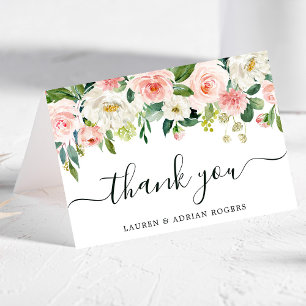Cartão De Agradecimento Blush Pink Bloom Folded Wedding Thank You Card