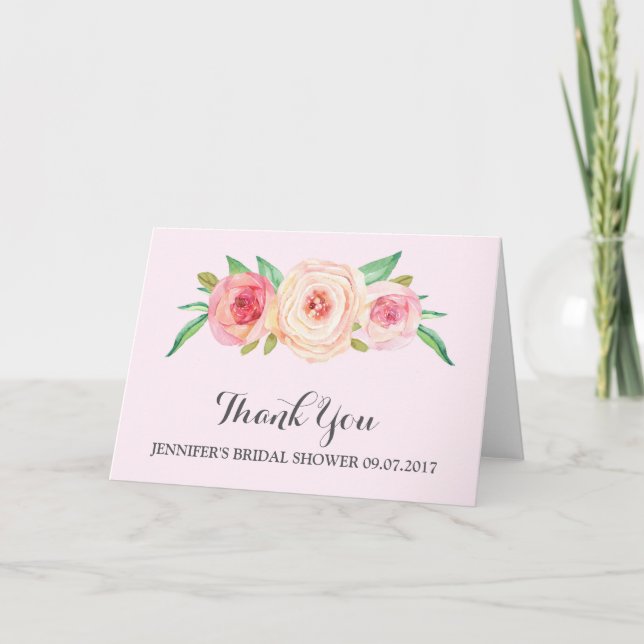 Cartão De Agradecimento Blush Pink Bridal Shower Thank You (Frente)