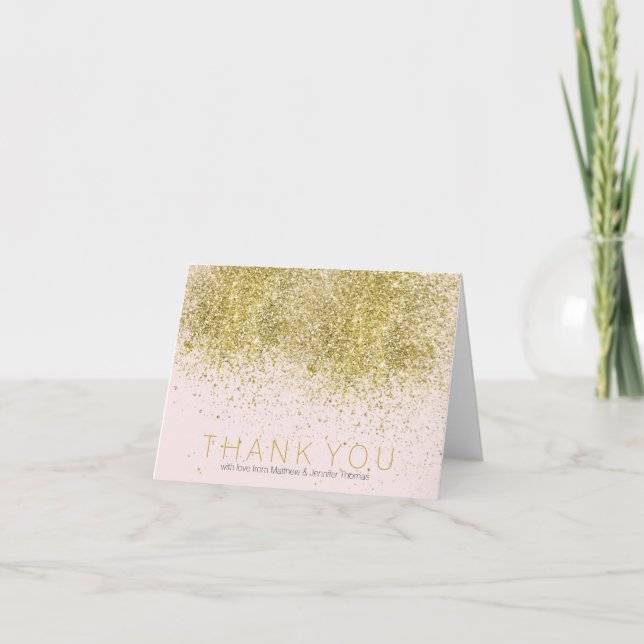 Cartão De Agradecimento Blush Pink Faux Gold Glitter Thank you (Frente)