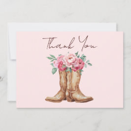 Cartão De Agradecimento Blush Pink Floral Rustic Cowboy Boots Thank You