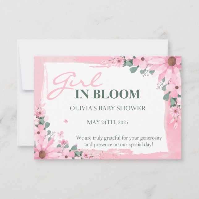 Cartão De Agradecimento Blush Pink Girl em Chá de fraldas (Frente)