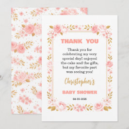 Cartão De Agradecimento Blush Pink & Gold Floral Girl Baby Shower