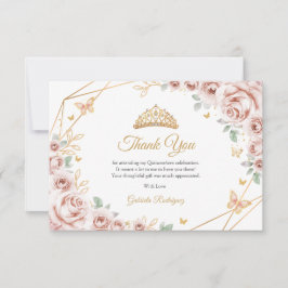 Cartão De Agradecimento Blush Pink Gold Floral Quinceanera