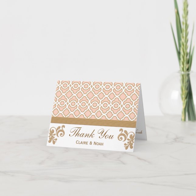 Cartão De Agradecimento Blush Pink Gold Moroccan Thank You Wedding Card (Frente)