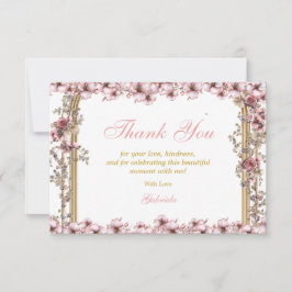 Cartão De Agradecimento Blush Pink Golden Tiara Floral Quinceañera