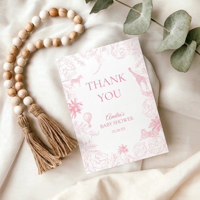 Cartão De Agradecimento Blush Pink Jungle Safari Animals Baby Shower Thank (Criador carregado)