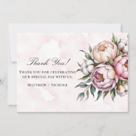 Cartão De Agradecimento Blush Pink Peony and Cotton Wedding