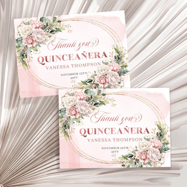Cartão De Agradecimento Blush Pink Rose Gold Boho Mis Quince Thank You Car (Blush Pink Rose Gold Boho Mis Quince Thank You Card)