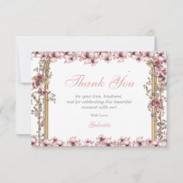 Cartão De Agradecimento Blush Pink Silver Tiara Floral Quinceañera