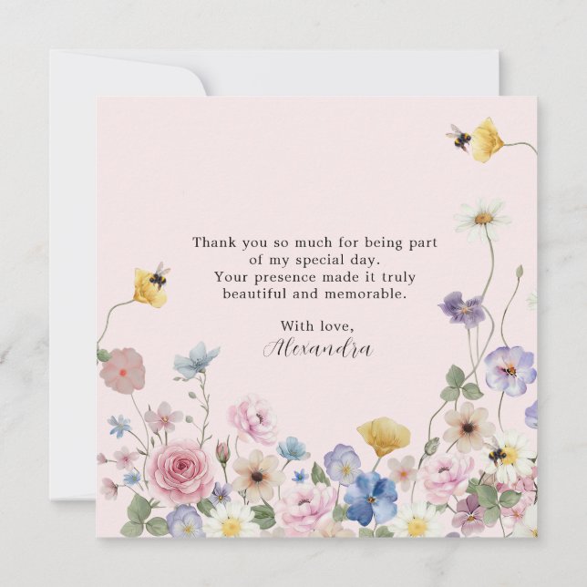 Cartão De Agradecimento Blush Pink Wildflower Bridal Shower Thank You Card (Verso)