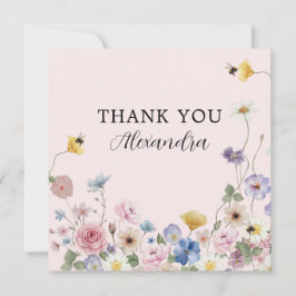 Cartão De Agradecimento Blush Pink Wildflower Bridal Shower Thank You Card