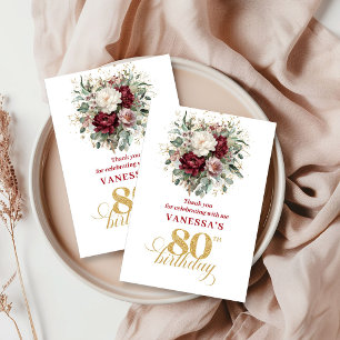 Cartão De Agradecimento Blush Premium Burgundy 80º Aniversário Obrigado 