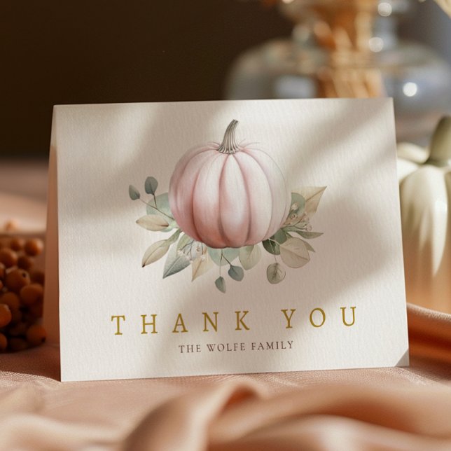 Cartão De Agradecimento Blush Pumpkin Fall Baby Shower Thank You Card (Little Pumpkin Thank You Card - Blush Pink)