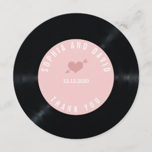 Cartão De Agradecimento Blush Retro Vinyl Record Wedding OBRIGADO