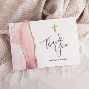 Cartão De Agradecimento Blush Rosa Ágata Dourada Obrigado Primeira Comunhã