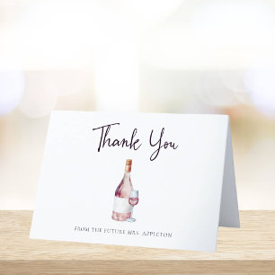 Cartão De Agradecimento Blush Rosa Aquarela Vinho Chá de Noiva