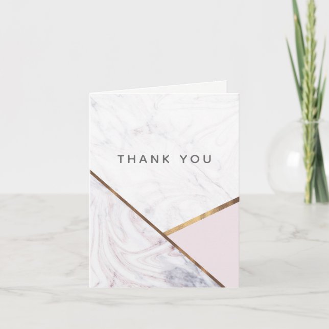 Cartão De Agradecimento Blush Rosa Bronze Rosa Dourado Mármore Onda Obriga (Frente)