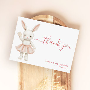 Cartão De Agradecimento Blush Rosa Coelho Menina Moderno Chá de Bebê