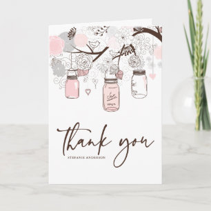 Cartão de Agradecimento Blush Rosa e Cinza em Pote