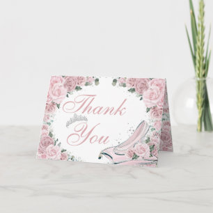Cartão De Agradecimento Blush Rosa Floral Cinderela Quinze Anos Aniversári