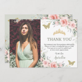 Cartão De Agradecimento Blush Rosa Floral Sage Verde Quinceañera Foto